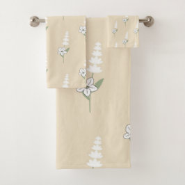 Beige Bloemen Boheems Botanisch Patroon Bad Handdoek