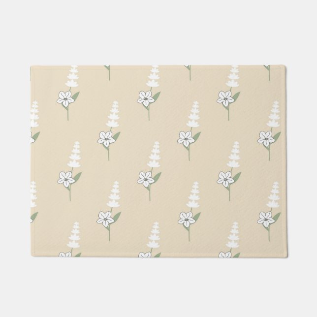 Beige Bloemen Boheems Botanisch Patroon Deurmat (Voorkant)