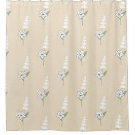 Beige Bloemen Boheems Botanisch Patroon Douchegordijn