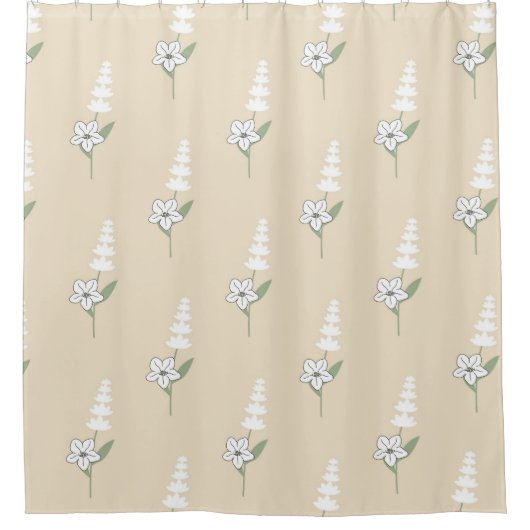 Beige Bloemen Boheems Botanisch Patroon Douchegordijn (Voorkant)