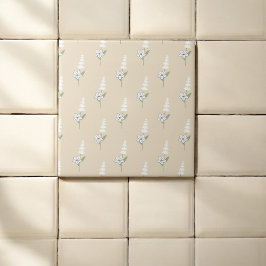 Beige Bloemen Boheems Botanisch Patroon Tegeltje