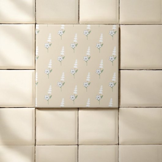 Beige Bloemen Boheems Botanisch Patroon Tegeltje