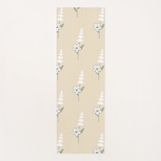 Beige Bloemen Boheems Botanisch Patroon Yogamat (Voorkant)