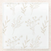 Beige Bloemen Boho bruiloft Glazen Onderzetter (Voorkant)