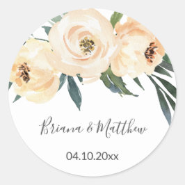 Beige bloemen bruiloft gunsten ronde sticker