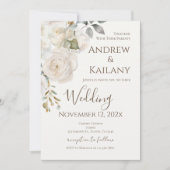 Beige Bloemen Bruiloft Kaart (Voorkant)
