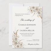 Beige Bloemen Bruiloft Kaart (Voorkant)