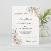 Beige Bloemen Bruiloft Kaart (Staand voorkant)