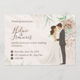 Beige Bloemen Bruiloft Uitnodiging Elegant Waterco