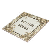 Beige Bloemen Custom House Name Bord Sign Tegeltje (Zijkant)