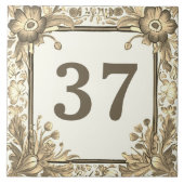 Beige Bloemen Custom House Nummer teken Tegeltje (Voorkant)