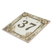 Beige Bloemen Custom House Nummer teken Tegeltje (Zijkant)