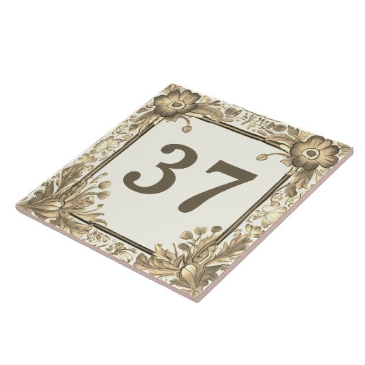 Beige Bloemen Custom House Nummer teken Tegeltje (Zijkant)
