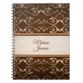 Beige Bloemen Damask Notitieboek (Voorkant)