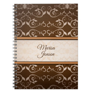 Beige Bloemen Damask Notitieboek