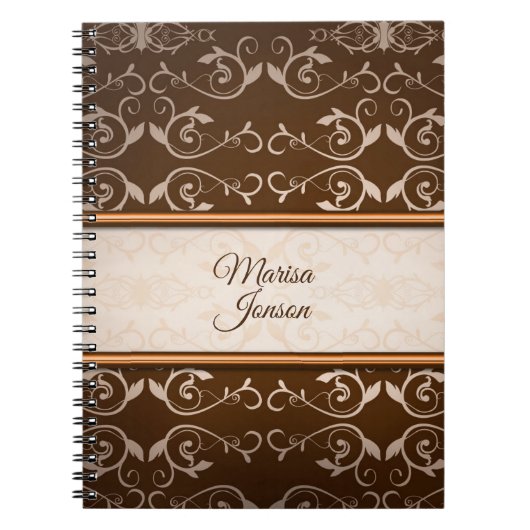 Beige Bloemen Damask Notitieboek (Voorkant)