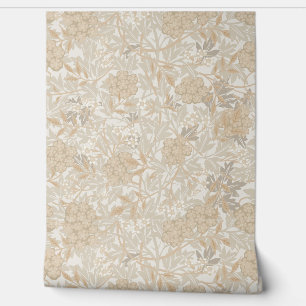 Beige bloemen en bessen in William Morris stijl Behang