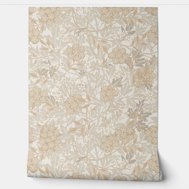 Beige bloemen en bessen in William Morris stijl Behang (Afrollen)