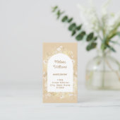 beige bloemen frame visitekaartje (Staand voorkant)