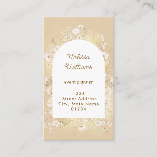 beige bloemen frame visitekaartje (Voorkant)