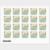 Beige Bloemen Groene Huwelijksgunsten Vierkante Sticker (Vel)