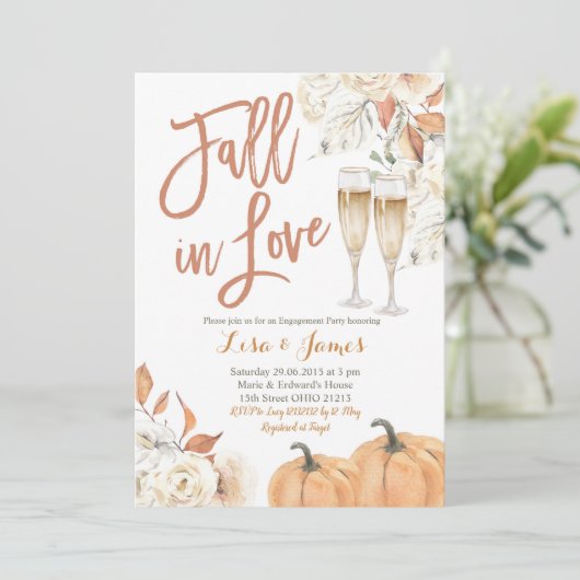 Beige Bloemen Herfst In Liefde Herfst Verlovingsfe Kaart (Staand voorkant)