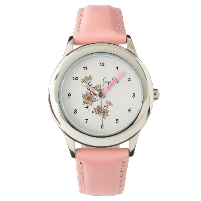 Beige bloemen horloge (Voorkant)