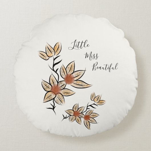 Beige bloemen rond kussen (Voorkant)