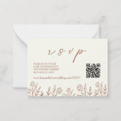 Beige bloemenbruiloft RSVP | QR-code behuizing Kaa Notitiekaartje (Voorkant)