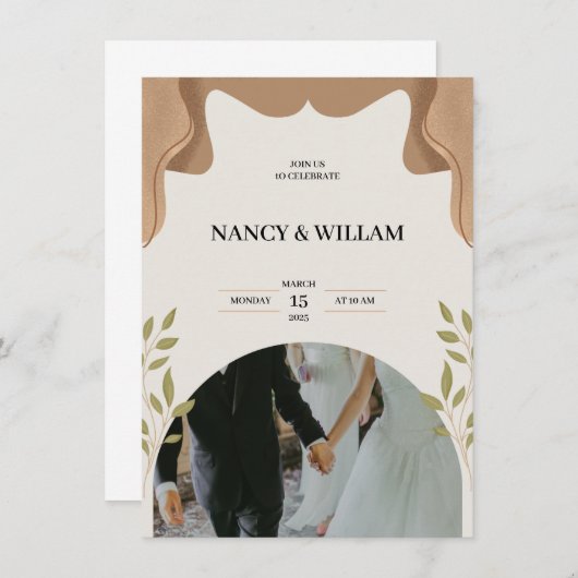 Beige bloemenbruiloft uitnodiging (Voorkant / Achterkant)