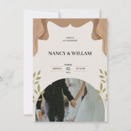 Beige bloemenbruiloft uitnodiging