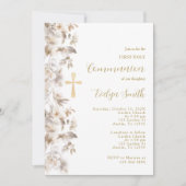 Beige bloemencommunie eerste communie kaart (Voorkant)