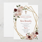 Beige bloemendoop Spaanse uitnodiging (Voorkant / Achterkant)