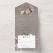 Beige bloemenkrans diner all in one uitnodiging (Binnen)