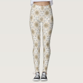 Beige bloemenmandala cirkel batik patroon leggings