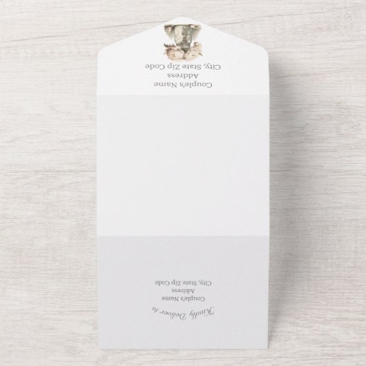 Beige Bloemenmetselaar Alles in één bruiloft uitno All In One Uitnodiging (Buitenkant)