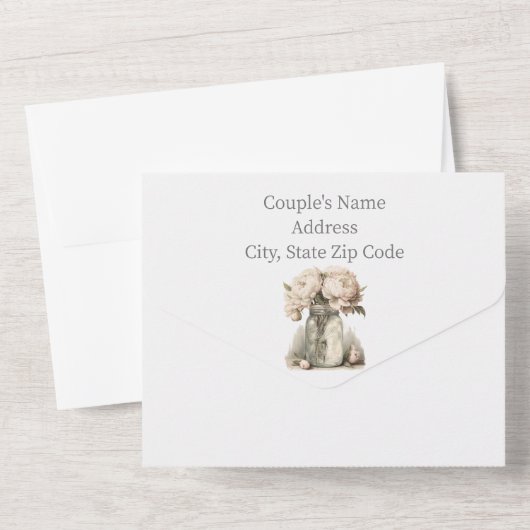 Beige Bloemenmetselaar Alles in één bruiloft uitno All In One Uitnodiging (Achterkant)