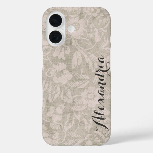 Beige  bloemenprint monogram Case-Mate iPhone case (Achterkant)