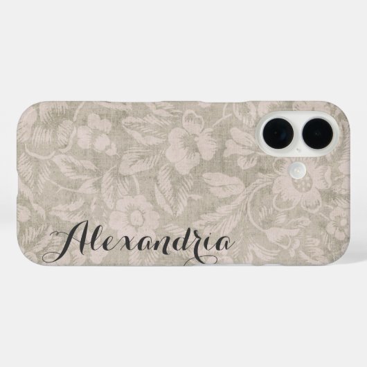 Beige  bloemenprint monogram Case-Mate iPhone case (Achterkant (horizontaal))