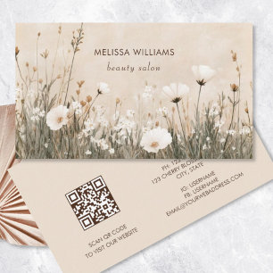 Beige Bloemenprint Visitekaartje