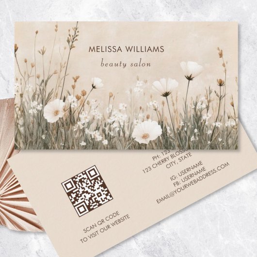 Beige Bloemenprint Visitekaartje