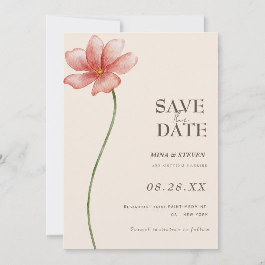 Beige bloemenweide  save the date (Voorkant)