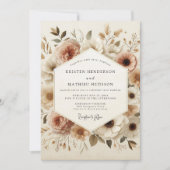 Beige Bloemige Bruiloft Kaart (Voorkant)