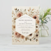 Beige Bloemige Bruiloft Kaart (Staand voorkant)