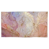 Beige bloemige roze gouden bloemen kussensloop (Voorkant-Links)