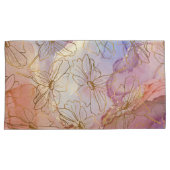 Beige bloemige roze gouden bloemen kussensloop (Voorkant-Rechts)