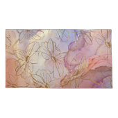Beige bloemige roze gouden bloemen kussensloop (Achterkant-Links)