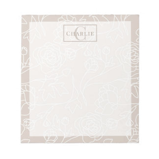 Beige Bloemlijn Kunst, Aangepast Monogram Hond Kat Notitieblok