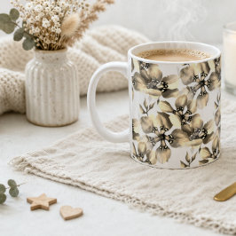 Beige bloempatroon elegant neutraal klassiek koffiemok