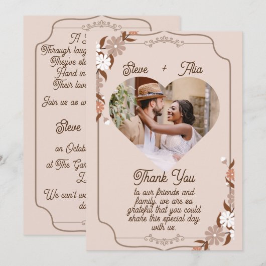 beige bloemrijke elegante eenvoudige moderne weduw bedankkaart (Voorkant / Achterkant)